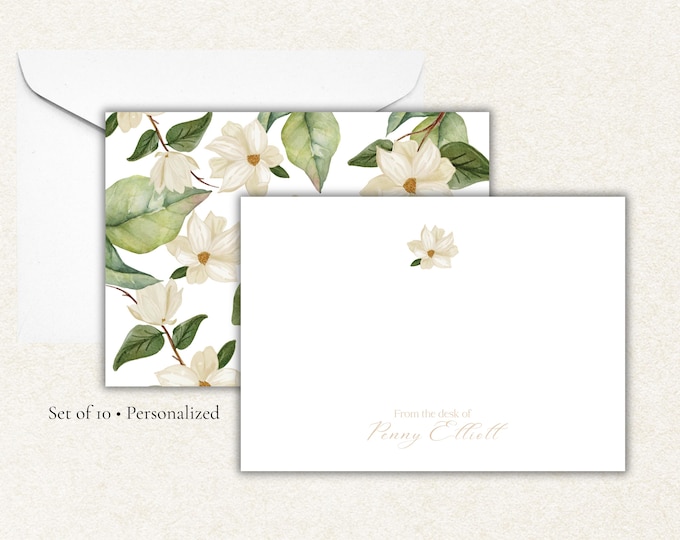 Personalized Stationery Set | Elegant Floral Notecards with Envelopes | Custom “From the Desk Of” Note Cards