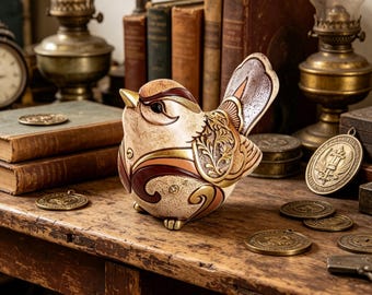 Figura rústica de pájaro de madera, elemento decorativo estilo boho para el hogar, escultura para mesa o estante.