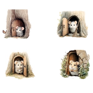 Imágenes prediseñadas de ratón de puerta, animales del bosque (12 imágenes PNG pequeñas)
