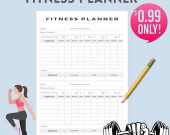 Fitness tracker Gym planner Printable Workout & Health Tracker (Digital PDF)