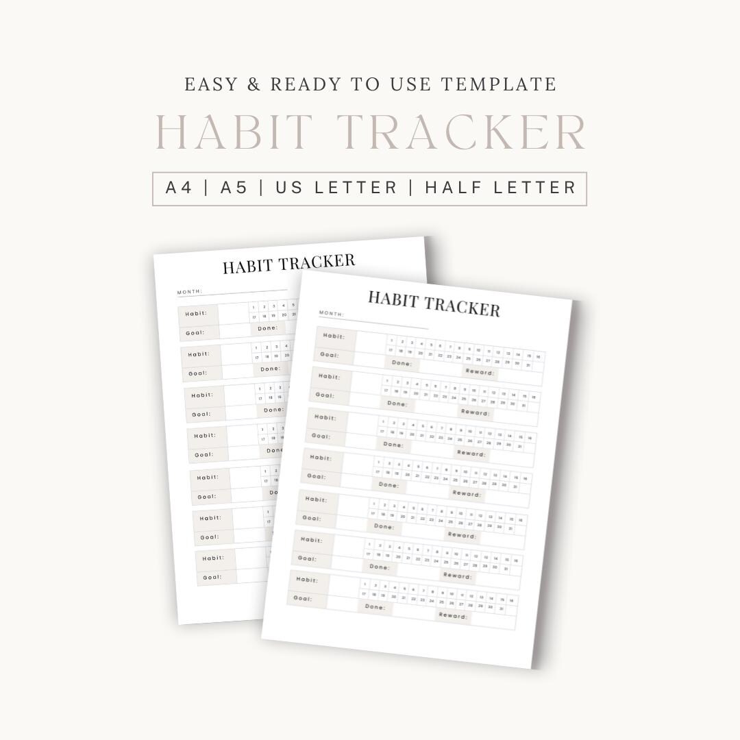 Daily Habit Tracker PDF Template | Printable Habit Tracker Template ...
