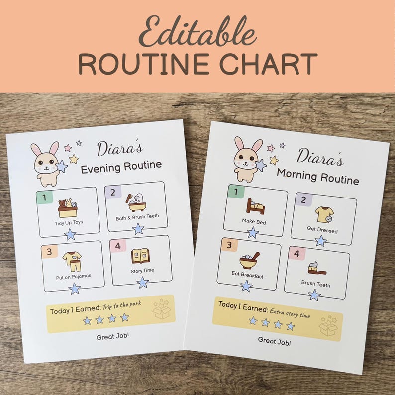 Editable Toddler Routine Chart: Morning & Evening Visual Schedule Canva ...