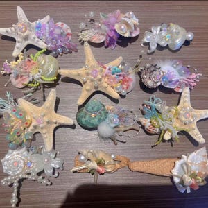 etsy bridal haor accessories star fish Natural Starfish 2 PC Alligator Hairclip Set, Tropical Wedding Starfish Hairpiece, Hawaii Seashell Hairclips, Mermaid Cosplay Headpiece Every piece is truly one of a kind Starfish Hair Comb Starfish Bridal
