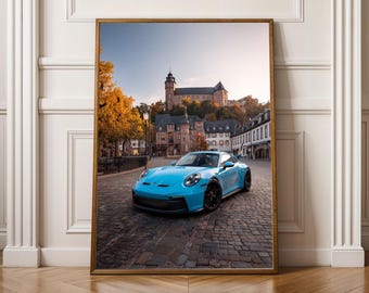 キャンバスプリント - ポルシェ 911 GT3 RS - 詳細な技術図面 ネイビー