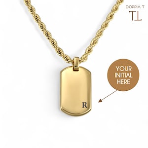 Custom Engraved Dog Tag Necklace: Silver or Gold Plated Mens Pendant