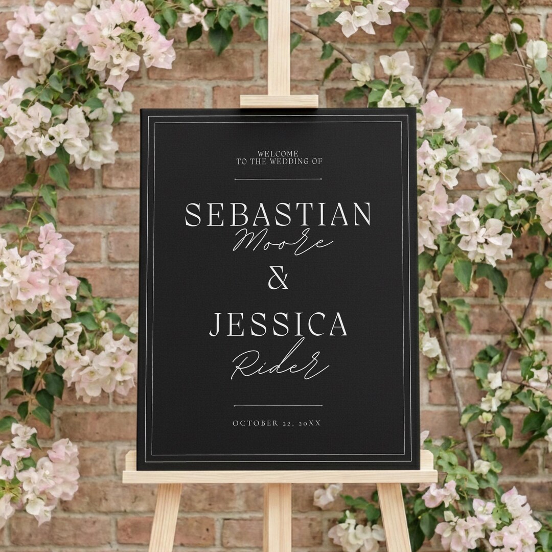 Editable Wedding Welcome Sign Template, Minimalist Black Modern Design ...