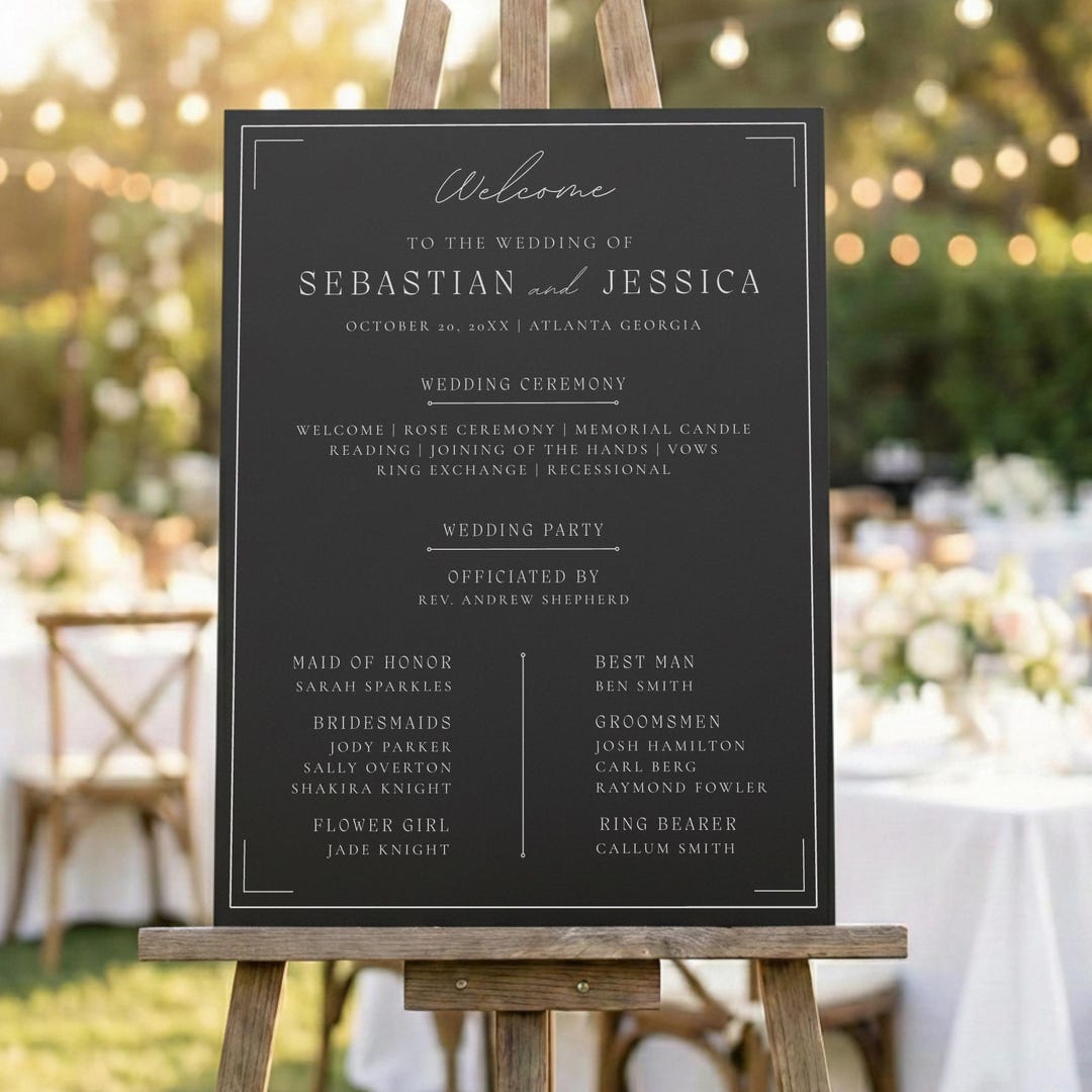 Wedding Program Sign Template, Black Minimalist Itinerary Ceremony Sign ...