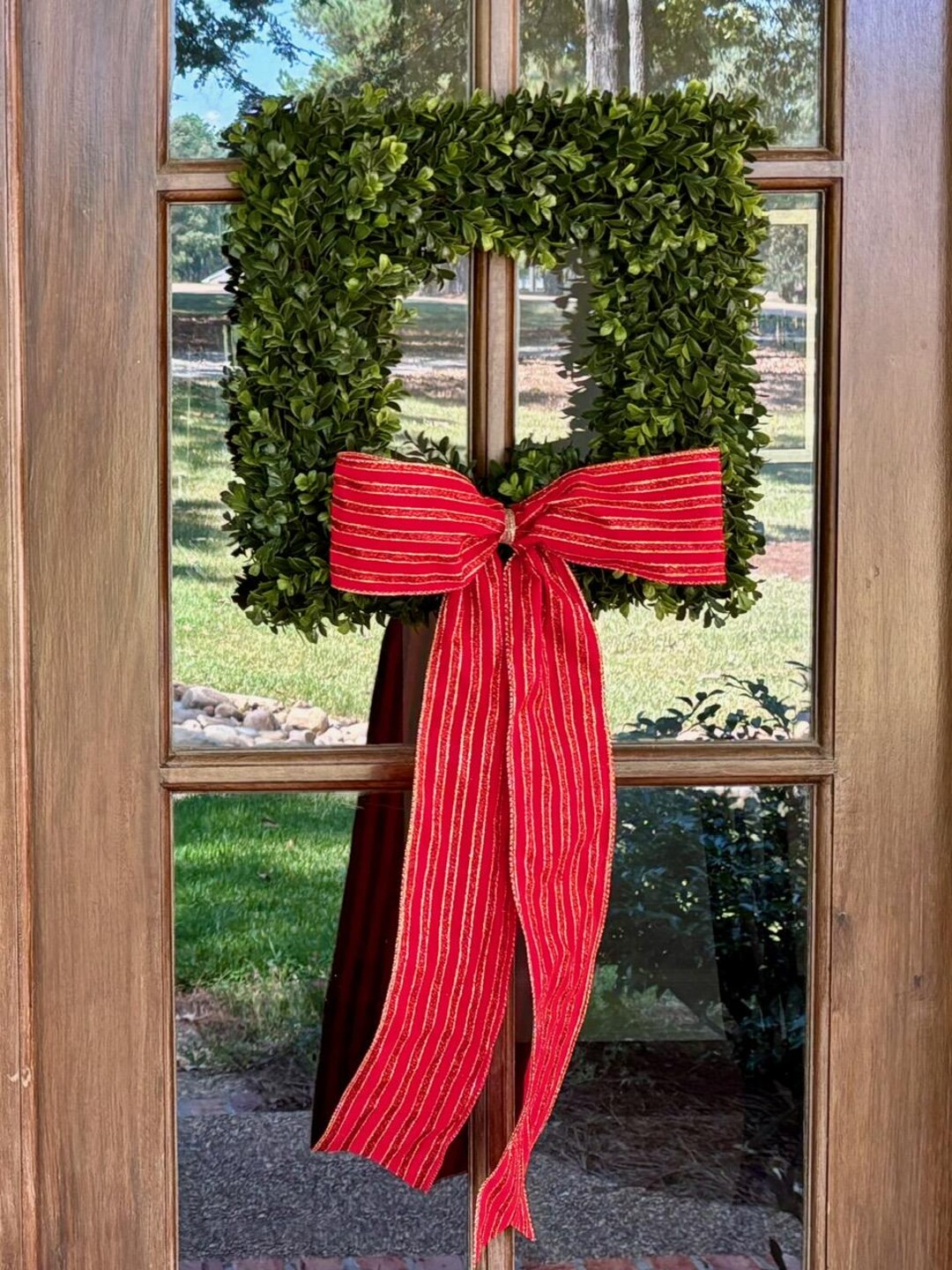 Red Christmas Bow With Long Tail - Gold and Dark Red Glitter ...