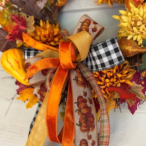 Herbst-Kürbis-Bogen - Sackleinen, Schwarz-Weiß-Karo, Ernte-Gold-Akzente