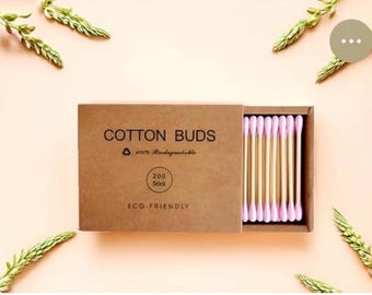 Premium Eco Friendly Zero Waste Bathroom Essential -Bamboo Cotton Swabs - Pink. Biodegradable, Plastic Free - 200 Pack
