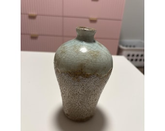 Vintage-Crackle-Glasur Keramikvase W Texture Rustic Bottom Sm Hals 5,75 "