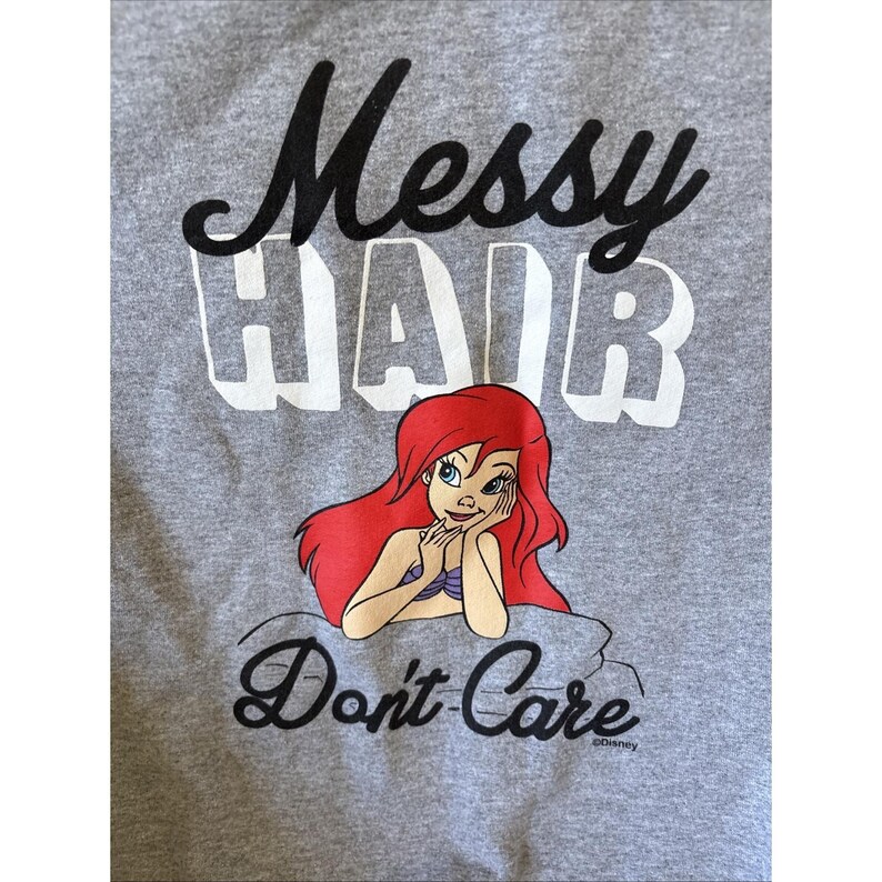 Disney Little Mermaid Ariel "Messy Hair …" Sweatshirt Med W/ 2 Messy Bun Clips image 2