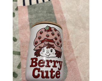 Strawberry Shortcake "Berry Cute"Canister Jar w/ Wooden Lid 8.5x4.25"