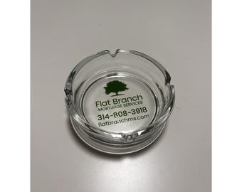 Popielniczka ze szkła vintage - Flat Branch Mortgage Services 4x1,5"