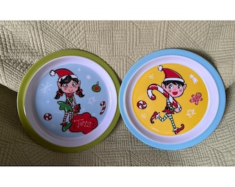Vintage Citrus Grove Set Of 2 Kids Christmas Elf 8.5" Decorative Plates