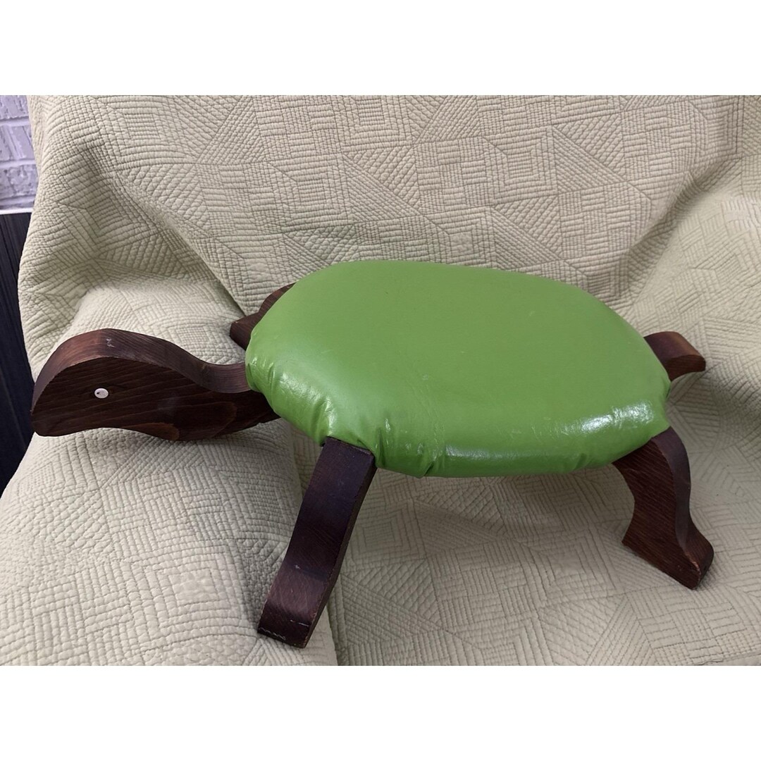 Turtle Stool Vintage Handmade Wooden Turtle Upholstered Footstool/rest Conversation ...