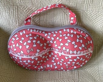Bra/lingerie Protective Travel Storage Case Inside Pocket Pink A Bows Handle