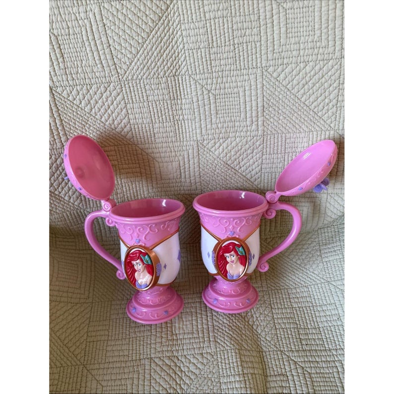 Disney Princess Ariel Lidded Mug Set – Little Mermaid Pink Cocoa Cups w Lids image 2