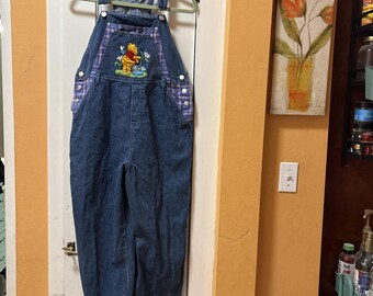 Vintage Winnie the Pooh girls overalls with plaid siding