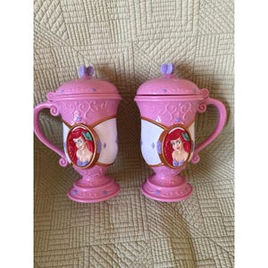 Disney Princess Ariel Lidded Mug Set – Little Mermaid Pink Cocoa Cups w Lids image 1