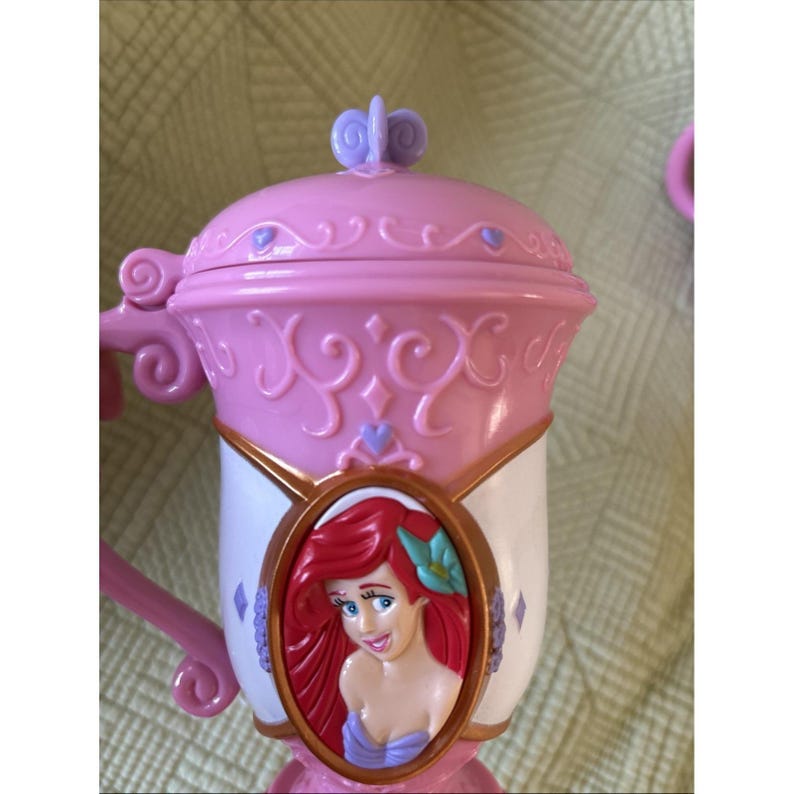 Disney Princess Ariel Lidded Mug Set – Little Mermaid Pink Cocoa Cups w Lids image 8
