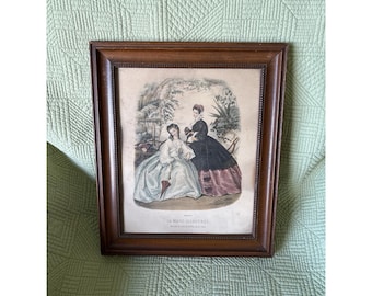 Assiette ancienne LaMode Illustree colorée à la main, impression de Français encadrée de mode victorienne colorée à la main