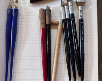 Juego de portalápices de caligrafía vintage, bolígrafos automáticos, soportes de punta ancha, juego de herramientas para rotulación