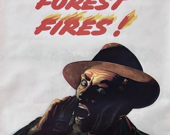 Cartel original de 1941 del Servicio Forestal sobre prevención de incendios forestales: «Prevenga los incendios forestales» – Americana de la época de la Segunda Guerra Mundial