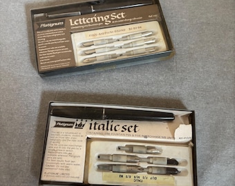 Juego de pluma estilográfica vintage Platignum con caligrafía, en su caja original, puntas intercambiables, fabricada en Inglaterra.