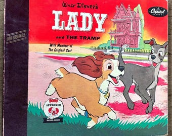 Cofanetto di libri di fiabe e dischi vintage Disney Lilli e il Vagabondo, 1954 Capitol Records