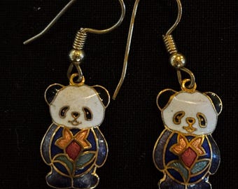 Orecchini panda vintage in smalto cloisonné