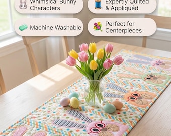 Embroidered Easter Bunny Table Runner: Appliqued Quilted Decor