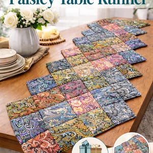 Quilted  Paisley Patchwork Table Runner – Multicolor Boho Farmhouse Decor (17x61")
