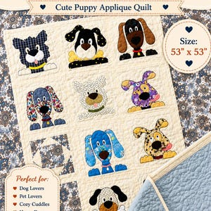 Dog lovers  One of a Kind quilted and appliqué Throw Quilt
