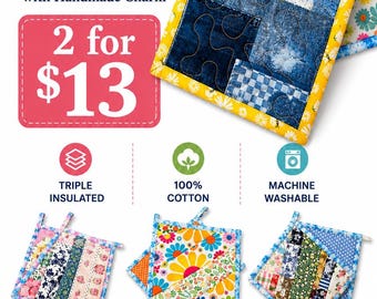 Strip Quilted insulated Potholders set of 2
