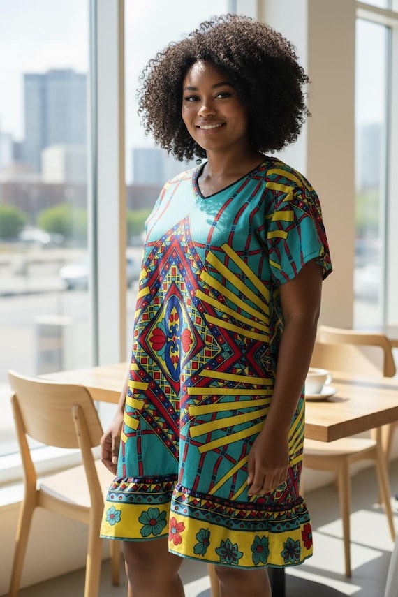 Turquoise Handmade Paruma Dress- Embera Wounaan Tribe