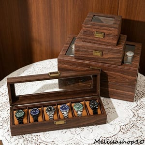 leather dresser box PB Black LEATHER JEWELRY BOX + TRAY Mens Ladies 8 Square Dresser Organizer
