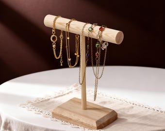 Expositor alto de madeira clara para colares - Ideal para uso doméstico, como porta-brincos, elásticos de cabelo e pulseiras; Expositor/vitrine para joias de boutique; Presente perfeito para ela.