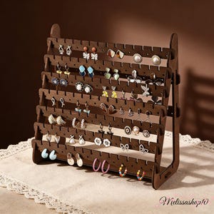 Walnussholz 7-Tier-Ohrringhalter, Schmuckhalter mit großer Kapazität für Ohrringe, Halsketten, Vintage-Vanity-Lagerregal, Ohrring-Präsentationsständer