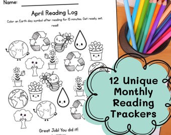Kids Reading Log Tracker, Kindergarten Monthly Reading Tracker Printable (PDF Download)