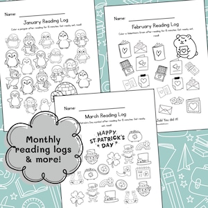Pacchetto di registri di lettura per bambini: registro di lettura mensile stampabile (download PDF) Scuola dell'infanzia, scuola primaria, vacanze primaverili ed estive