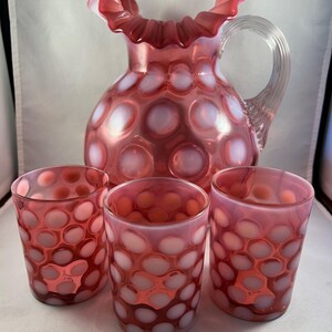 Fenton Cranberry Glass Coindot Ruffle Pitcher - Etsy
