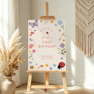 Little Love Bug Birthday Party Bundle, Editable Canva Templates, Vintage Ladybug Girl 1st Birthday Invite Suite, Digital Download image 3