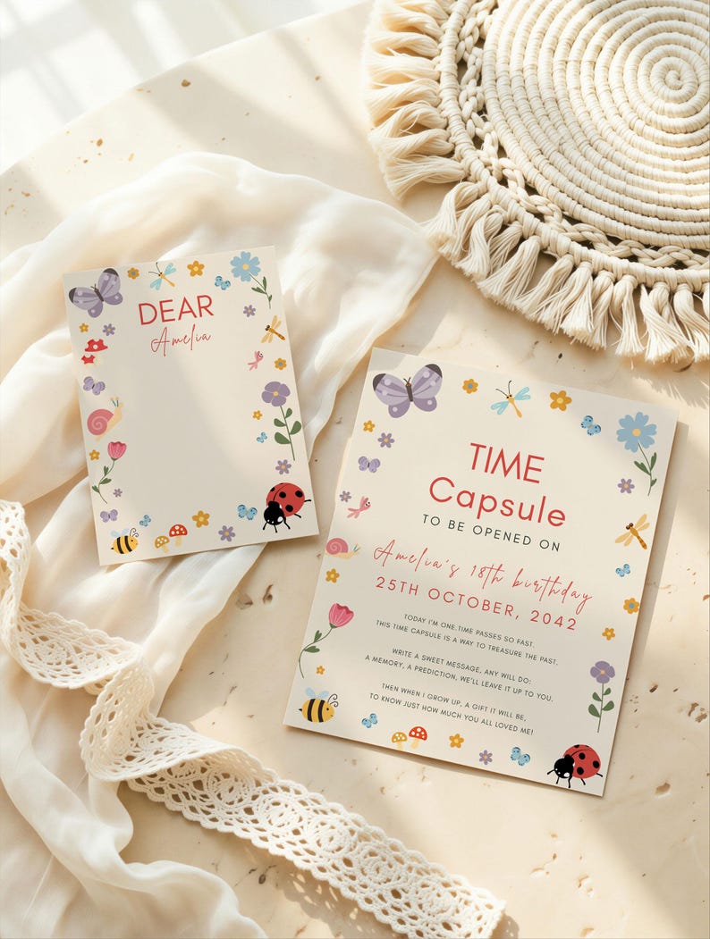 Little Love Bug Birthday Party Bundle, Editable Canva Templates, Vintage Ladybug Girl 1st Birthday Invite Suite, Digital Download image 8
