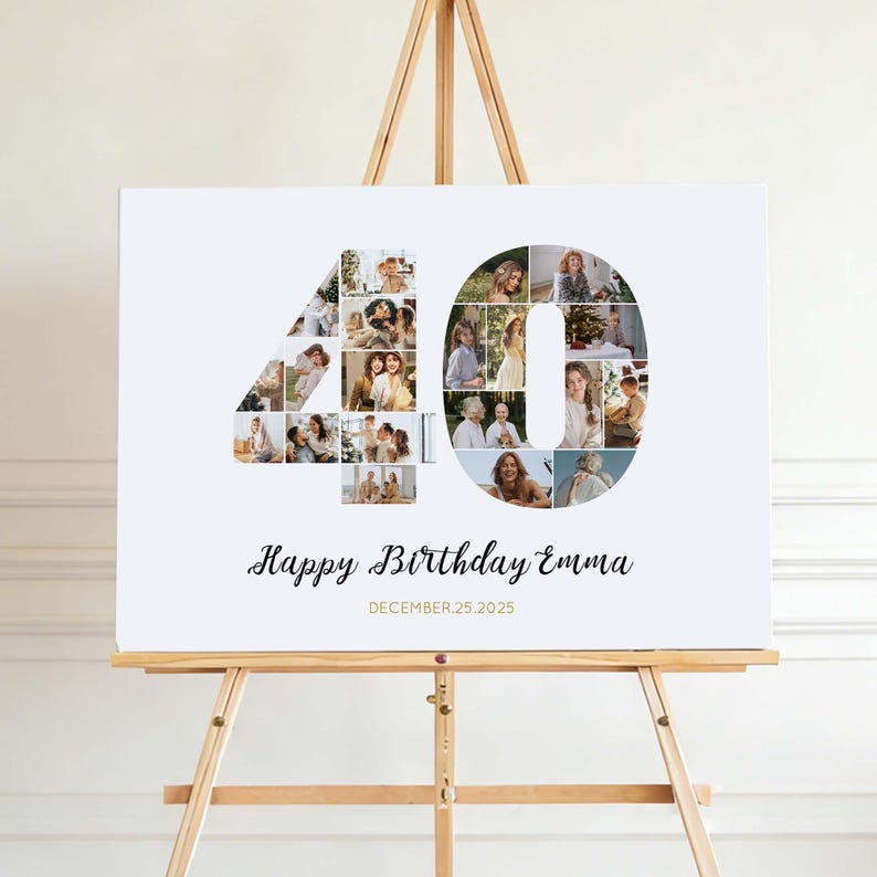 40th Birthday Photo Collage Template, Personalized 40th Birthday Gift ...