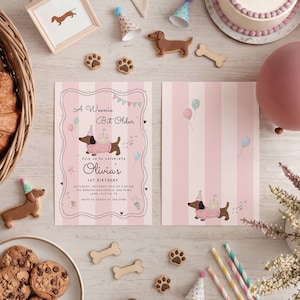 A Weenie Bit Older Birthday Invitation, Dachshund First Birthday Party Template, Pink Puppy Canva Invite, Mobile Evite & 5x7 Printable