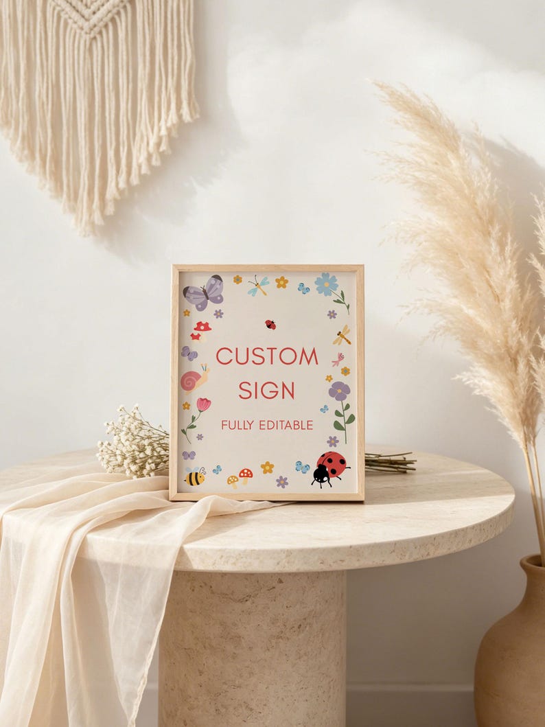 Little Love Bug Birthday Party Bundle, Editable Canva Templates, Vintage Ladybug Girl 1st Birthday Invite Suite, Digital Download image 10