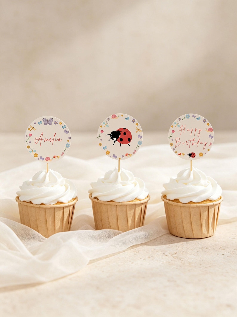 Little Love Bug Birthday Party Bundle, Editable Canva Templates, Vintage Ladybug Girl 1st Birthday Invite Suite, Digital Download image 13