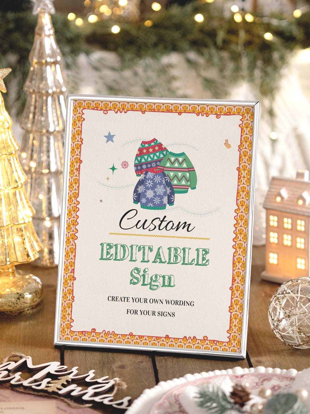 Editable Christmas Sign Template Custom Holiday Party Decor, Portrait ...