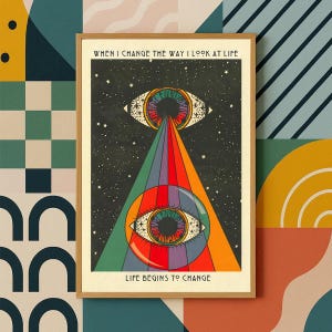 Retro poster met psychedelische ogen uit de jaren 70 | Hoogwaardige canvasprint | Vintage filmposter | Kunstposter (ongelijst) als cadeau